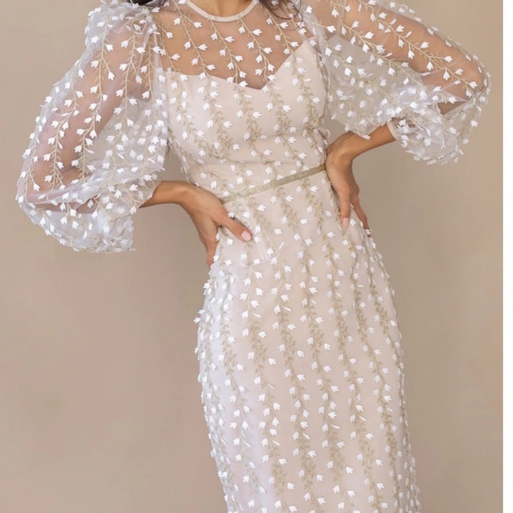 Lichi Floral Applique midi dress